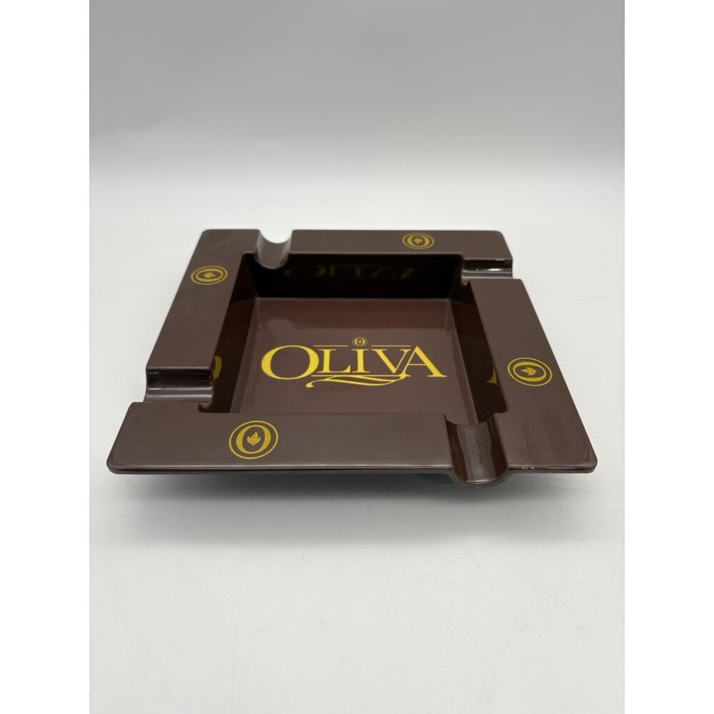 Oliva Cigar Plastic Square Ashtray Four Individual Cigar Rest Brown and Yellow